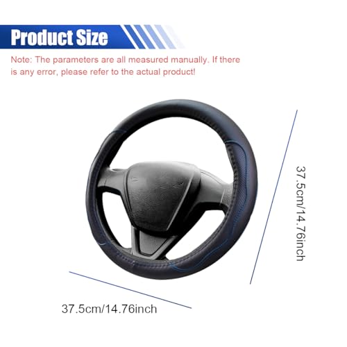Car Steering Wheel Cover, 15 Inch Leather Anti-Slip Breathable Automotive Steering Wheel Protector, Universal Heat Resistant Vehicle Interior Accessories Cars, SUVs, Trucks(BlackBlue)