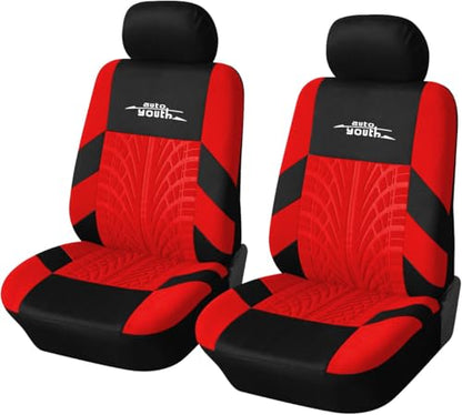 AUTOYOUTH Red Seat Covers Front Seats Only, 3D Tyre Embossed Breathable Bucket Covers, Airbag Compatible, Quick Setup Universal Fit for Sedan, SUV, Truck, Van - color: Red, size: Front Seats Only (4 pieces)