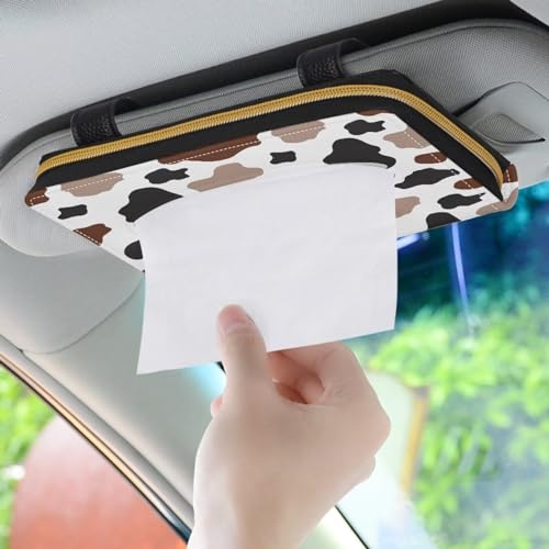 Biyejit Car Tissue Holder, Brown Black Cow PU Leather Tissue Holder, Durable Sun Visor Tissue Holder Napkin Holder, Car Backseat Tissue Case Dispenser, 1 Pack - color: Brown Black Cow, size: 1 Pack