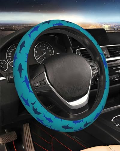 Steering Wheel Cover Accessories Neoprene Cover, Breathable Non-Slip Easy to Install Suitable for Women Men, 14.5-15.5 Inch for Car SUV Van Truck Universal - Cute Shark - color: Cute Shark