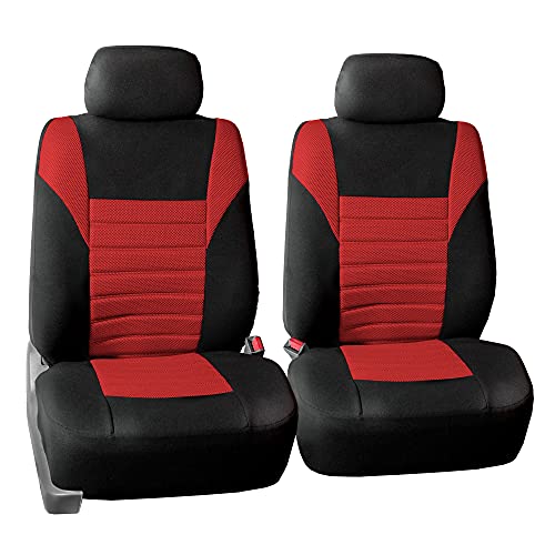 FH Group Car Seat Covers Front Set Premium 3D Air Mesh - Low Back Car Seats with Removable Headrest, Universal Fit,Automotive Seat Cover,Airbag Compatible Car Seat Cover for SUV,Sedan,Van Red