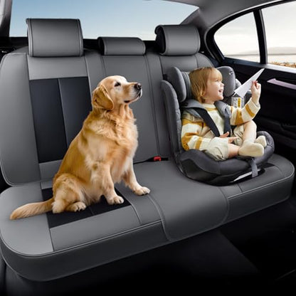 Coverado Car Seat Covers, Rear Seat Covers Leather Car Seat Covers Waterproof Back Seat Cover for Cars, 3-Pieces Seat Covers Backseat Universal Seat Cushion Protector for Most Cars Trucks, Gray&Black - color: Gray&Black