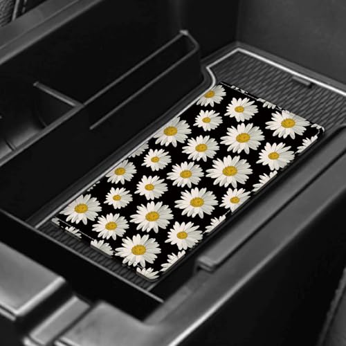 Leather Car Registration and Insurance Card Holder, Cute Car Accessories Vehicle Glove Box Car Organizer for Documents, Cards, License Cute Black Daisy Flower - color: Cute Black Daisy Flower