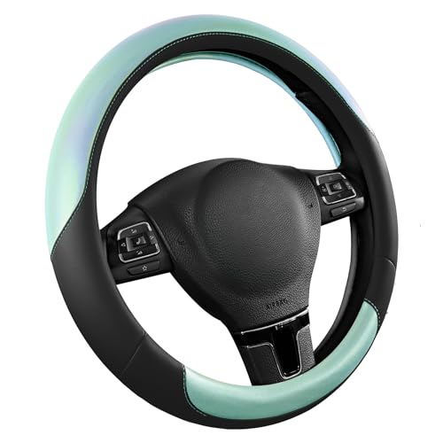 Road Comforts Steering Wheel Cover – Breathable Leather Steering Wheel Cover, Anti-Slip Grip, Universal Fit 14.5” to 15”, Heat & Cold Resistant for Cars, SUVs, and Trucks – Black & Shining Light Blue - color: Black&Light Blue