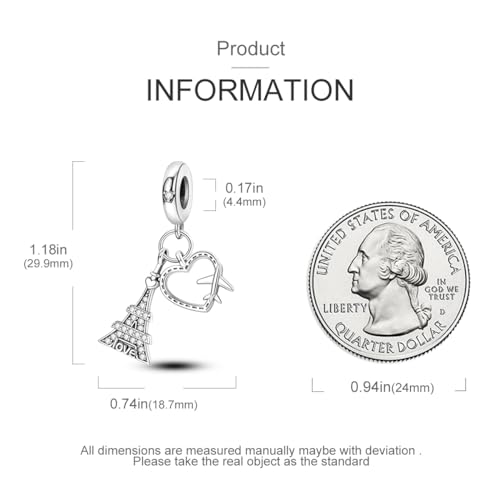 NARMO Charms for Bracelets 925 Sterling Silver Star Dangle Charms Car Keys Lipstick Dangle Charm Beads for Women Bracelets Necklace - color: Love in Paris