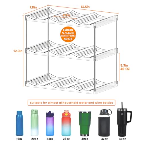 Stackable Water Bottle Organizer for Cabinet,3 Tier Water Bottle Holder for Stanley Yeti 40 oz Bottle Shelf,Clear Tumbler Storage Organizer,Wine Rack,Cup Organizer for Kitchen Cabinets Counter Pantry - size: 3 Tier-Hold 9 Bottles