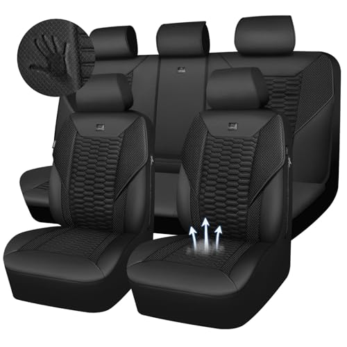 CAR PASS 3D Foam Mesh Leather Car Seat Covers Full Set,Breathable Mesh Faux Leather Seat Covers for Car,Universal Fit for SUV Truck Sedan Automotive, Armrest Airbag Compatible,Black - color: Black Mesh, size: Full Set