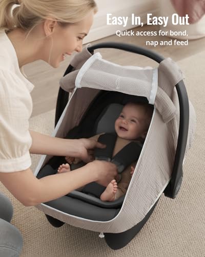 Blissful Diary Baby Car Seat Cover, Extra Large Mesh Window, Breathable Muslin Cotton, Infant Windproof Canopy, Agreeable Gray - color: Agreeable Gray