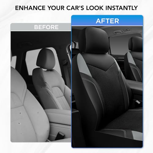 PIC AUTO Car Seat Cover, Super Breathable Mesh Front Seat Cover for Cars, Gray Leather Seat Covers, Universal Fit, Durable, Airbag Compatible, Suitable for SUVs, Trucks, Sedans, and Vehicles - color: Gray