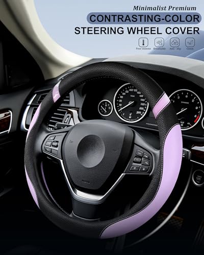 Universal Leather Steering Wheel Cover for Women Steering Wheel Cover for Car 15 inch (Lilac Color)