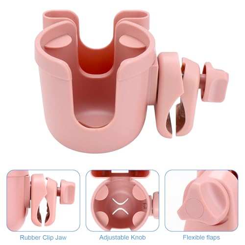 Accmor Stroller Cup Holder with Phone Holder, Bike Cup Holder, Universal Cup Holder for Uppababy Nuna Doona Strollers, 2-in-1 Cup Holder for Walker, Wheelchair, Scooter - color: Baby Pink