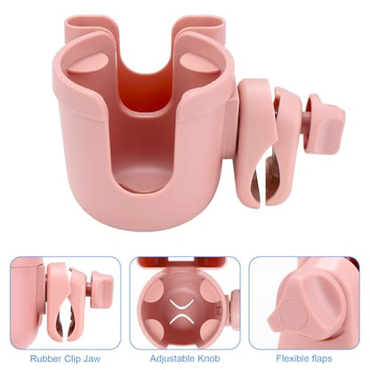 Accmor Stroller Cup Holder with Phone Holder, Bike Cup Holder, Universal Cup Holder for Uppababy Nuna Doona Strollers, 2-in-1 Cup Holder for Walker, Wheelchair, Scooter - color: Baby Pink