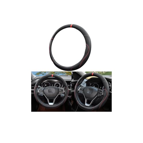 Car Steering Wheel Cover, 15 Inchs Microfiber Leather Non-Slip Vehicle Steering Wheel Protector, Breathable Auto Interior Protection Accessories, Universal for SUV Sedan Truck (Black/Red-A) - color: Black/Red-A