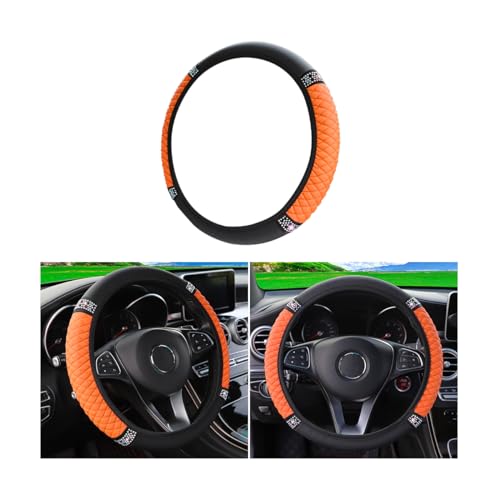 Bling Soft Leather Steering Wheel Cover, 15 Inch Colorful Rhinestones Auto Elastic Steering Wheel Protector, Sparkly Crystal Diamond for Women Girls, Car Interior Accessories (Orange) - color: Orange