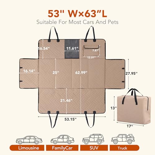 Dog Car Seat Cover for Back Seat, 900D Heavy-Duty Oxford Cloth Pet Car Seat Cover with Hard Bottom, Waterproof Dog Hammock for Car, Dog Car Seat Protector Scratch Proof Nonslip, Holds 400lbs
