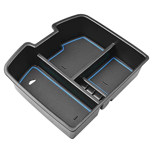 HGWEI Center Console Organizer Compatible with 2007-2014 Chevy Silverado GMC Sierra Avalanche Tahoe Suburban Yukon Yukon XL Accessories, Floor Mounted Center Console ONLY,Blue Trim - color: blue