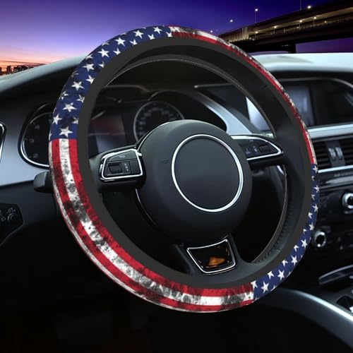 Vintage American Flag Steering Wheel Cover - Retro America Flag Steering Wheel Car Accessories Universal 15 Inch Cute Steering Wheel Cover Women Men Neoprene Anti Slip Breathable Wheel Cover Protector - color: Vintage American Flag