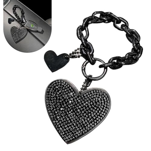 1 PC Cute Heart Keychains, Pretty Bling Key Chain Accessories, Heart Shape Key Chain with Sparkly Rhinestones for Car Keys Purse Charms Handbag Backpack Accessories (Black)