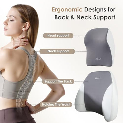 Car Seat Cushion & Lumbar Support Pillow & Car Neck Pillow Ergonomic and 100% Memory Foam, Upgraded Larger and Breathable Car Seat Cushion & Back Support Pillow - Gray - color: B-cushion&lumbar&neck Pillow-gray
