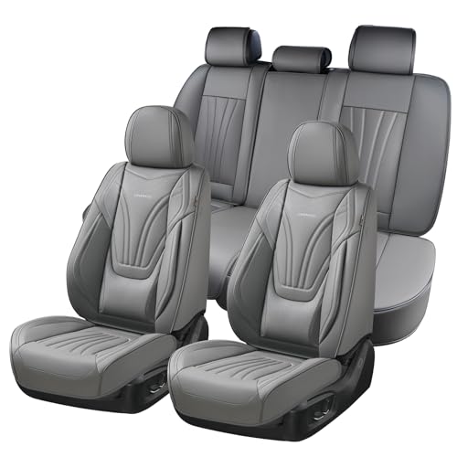 Coverado Car Seat Covers Full Set, 5 Piece Car Seat Protector with Lumbar Support & Removable Headrest, Breathable Leather Front Rear Seat Cushion Universal Fit for Truck Automotive Gray - color: Lumbar-Gray, size: Full Set