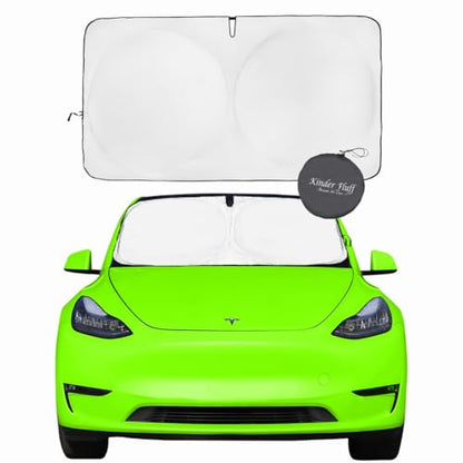 Windshield Sun Shade Compatible for Tesla Model 3/Y | Certified 99.87% UVB & 99.02% UVA Car Sun Shade. Award Winning Sunshade - Patented Technology | Car Shades by Kinder Fluff - size: Model 3/Y
