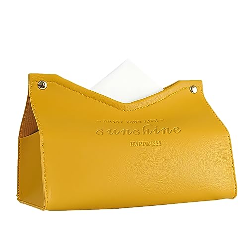 Tissue Box Cover Rectangle, Premium PU Leather Minimalist Tissue Holder with Snap Closure, Modern Decorative Tissue Dispenser for Bathroom Vanity, Bedroom Nightstand, Living Room & Office (Yellow) - color: 03- Yellow