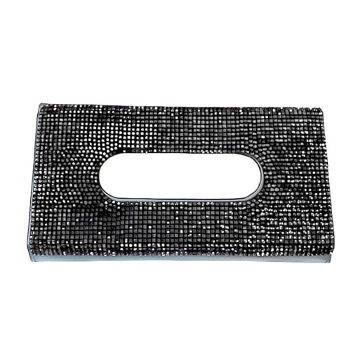 Bling Car Sun Visor Tissue Box Holder, PU Leather Auto Paper Towel Cover, Glitter Crystal Rhinestone Napkin Holder, Car Decoration Accessories for Women (Black) - color: Black