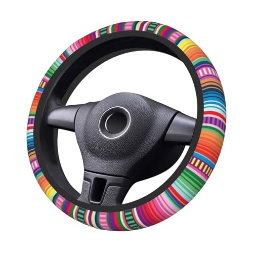 Mexican Blanket Serape Stripe Pattern Colorful Car Steering Wheel Cover,Non-Slip Elastic Neoprene-Sweat Car Accessories,Universal 15 Inch Fit Auto, Vans Trucks,Suvs, Truck - color: Mexican Serape