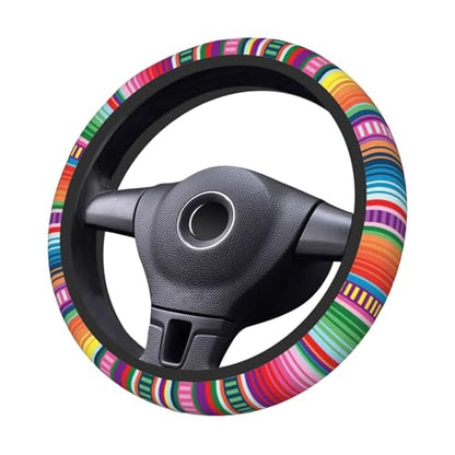 Mexican Blanket Serape Stripe Pattern Colorful Car Steering Wheel Cover,Non-Slip Elastic Neoprene-Sweat Car Accessories,Universal 15 Inch Fit Auto, Vans Trucks,Suvs, Truck - color: Mexican Serape