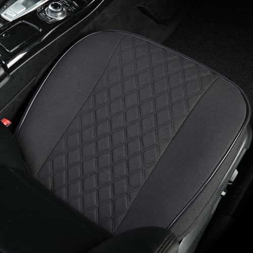 Linen Front Car Seat Cover Protector Anti-Slip Bottom Seat Cover Fits 95% of Vehicles,Wrapping Around The Bottom,Diamond Pattern(Black-1Pcs) - color: Diamond Pattern-Black, size: 1 Piece Linen