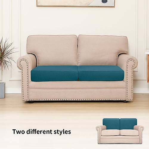 Easy-Going Stretch Individual Loveseat Couch Cushion Cover Sofa Cushion Furniture Protector Sofa slipcover Soft Flexibility with Elastic Bottom (2-piece Loveseat Cushion Cover, Peacock Blue) - color: Peacock Blue, size: 2-piece