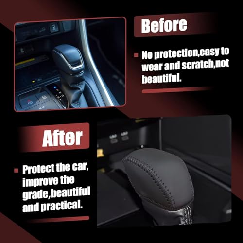 Leather Gear Shift Knob Cover Compatible with RAV4 2019-2025 Highlander 2020-2024 Car Protect Accessories (Black) - color: Black