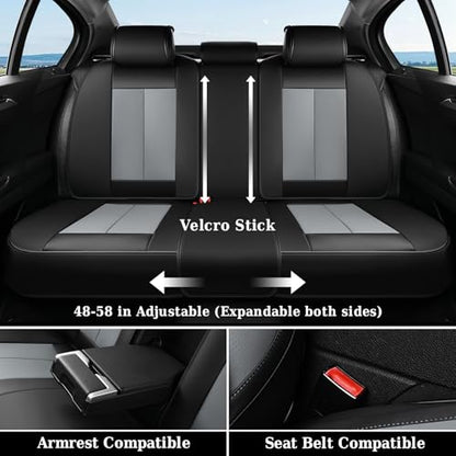 Coverado Rear Bench Car Seat Covers, Car Rear Seat Covers, Nappa Leather Back Seat Cover, Automotive Seat Covers Seat Cushion Cover Universal Fit for Most Cars Sedan SUV Pickup Truck, Black&Gray - color: Black&Gray