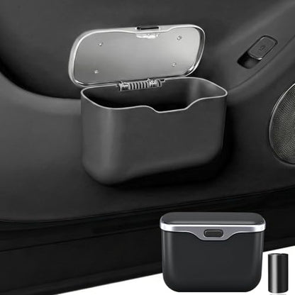 Car Trash Can with Lid - Leakproof Hanging Car Garbage Bin for Door & Seat Back - Waterproof Auto Trash Bag & Multifunctional Storage Organizer for SUV, Truck, Sedan (Black)
