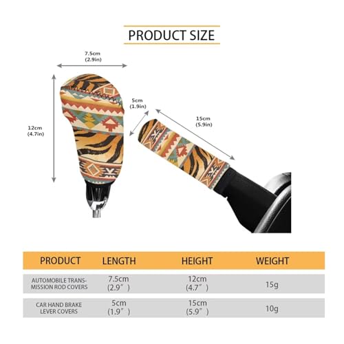 AFPANQZ Car Gear Shift Knob Cover + Hand Brake Sleeve Covers Knob Cover Cloth Sleeves Aztec Tiger Pattern Machine Washable Polyester Fabric Car Decoration 2 PCS Set - color: Aztec Tiger Pattern
