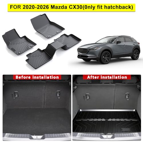 TPE Floor Mats for 2019-2026 Mazda CX30(0nly fit Hatchback) All Weather Car Floor Liners Fit 2019-2026 Mazda CX30 Accessories Black - size: 2019-26|For Mazda CX30|1st&2nd