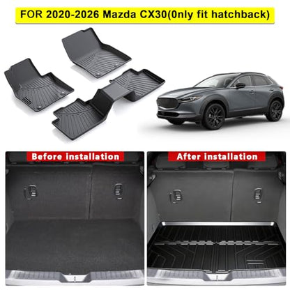 TPE Floor Mats for 2019-2026 Mazda CX30(0nly fit Hatchback) All Weather Car Floor Liners Fit 2019-2026 Mazda CX30 Accessories Black - size: 2019-26|For Mazda CX30|1st&2nd