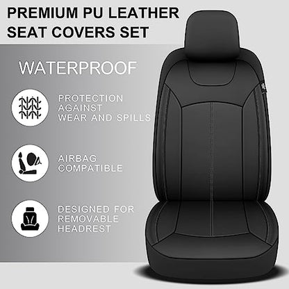 Premium Leather Car Seat Covers Front Set, Waterproof Stain-Resistant Seat Covers for Cars, Universal Automotive Interior Covers for Sedan SUV Truck Pick-up Van, Black
