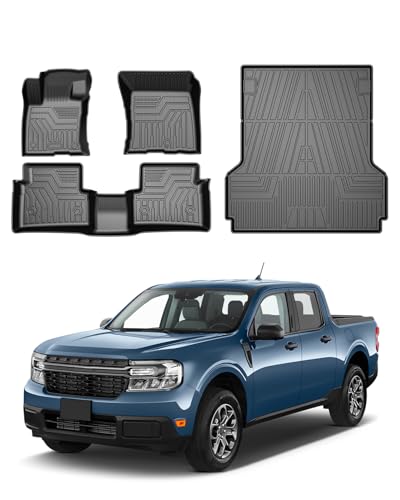 Floor Mats & Truck Bed Mat for 2022-2024 2025 2026 Ford Maverick Gas Model Accessories Floor Mats 2 Row Liner Set All Weather TPE 3D Floor Liners&Truck Bed Liner - size: 3)Ford Maverick Gas｜22-26｜Combo Set