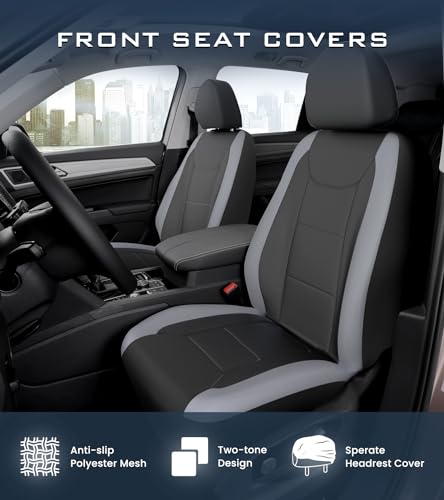Premium Waterproof Car Seat Cover Full Set, Front and Rear Split Bench Seat Covers for Cars with Thicker Padding, Easy to Install Car Seat Cover Set (Grey)