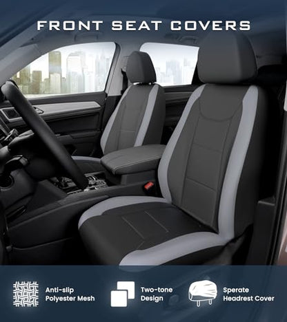 Premium Waterproof Car Seat Cover Full Set, Front and Rear Split Bench Seat Covers for Cars with Thicker Padding, Easy to Install Car Seat Cover Set (Grey)