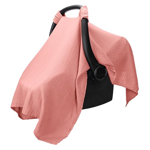 Comfy Cubs Baby Car Seat Cover - Soft, Breathable Bamboo Rayon and Muslin Cotton Blend - Lightweight Canopy for Sun, Bug, and Comfort Protection - Large Size Infant Seat Cover in Dusty Rose Design - color: Dusty Rose
