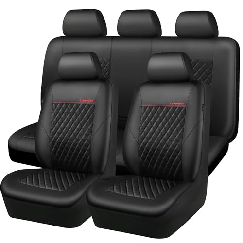 CAR PASS Quilting Faux Leather Seat Covers Full Set, Waterproof Deluxe Premium Seat Cover with 5mm Composite Sponge Inside, Airbag Compatible Auto Seat Cover Universal Fit for 95% Sedan SUV Van, Black - color: Black and Black, size: Full Set (Front and Re