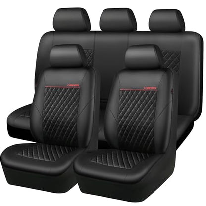 CAR PASS Quilting Faux Leather Seat Covers Full Set, Waterproof Deluxe Premium Seat Cover with 5mm Composite Sponge Inside, Airbag Compatible Auto Seat Cover Universal Fit for 95% Sedan SUV Van, Black - color: Black and Black, size: Full Set (Front and Re