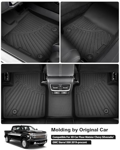 3D Floor Mats for 2019-2025 2026 Chevrolet Silverado 1500 & GMC Sierra 1500 - with Rear Underseat Storage Box Accessories - size: 2)Chevrolet Silverado 1500｜19-26｜1st & 2nd Row