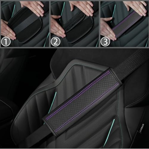 NBTEPEM 6 PCS Car Steering Wheel Cover Set, Microfiber Leather Steering Wheel Covers Universal 14.5-15 inch, Center Console Cover, Seat Belt Cushion, Cup Holder Coaster, Car Accessories Set Purple - color: Black with purple, size: Steering Wheel Cover Set