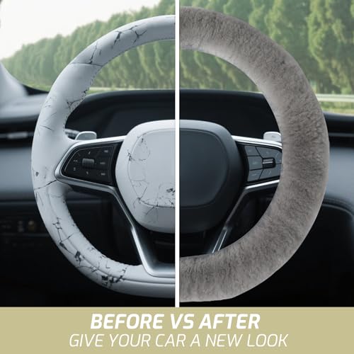 AEGIS Cover Sheepskin Steering Wheel Cover Premium Luxury AUS Genuine Merino Wool All-Season Non-Slip for Cars Fits 14.5-15.5" Wheels (Steel Grey) - color: SG
