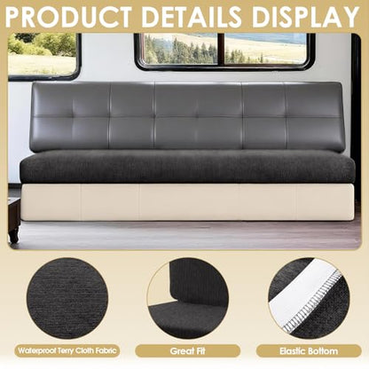 Waterproof RV Dinette Cushion Covers - Stretch Fabric Camper Seat Slipcover Replacement, Washable RV Couch Cover Designed for Camper Car Bench (Loveseat 2 Bench Cover, Dark Grey)
