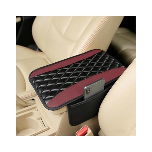 Car Center Console Cushion Pad, Universal Leather Waterproof Armrest Seat Box Cover Protector with 2 Side Storage Pocket,Comfortable Car Decor Fit for Most Vehicle SUV (Burgundy) - color: Burgundy