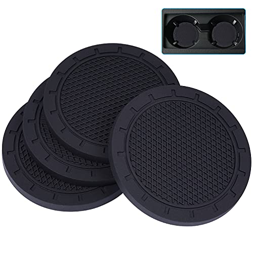 Car Coasters, Wisdompro 4 Pack PVC Car Cup Holder Insert Coaster - Anti Slip Universal Vehicle Interior Accessories Cup Mats for Women(2.75" Diameter, Black) - color: Black, size: 2.75"